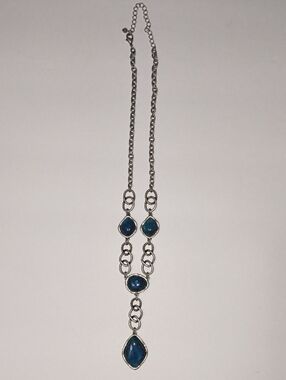 Silver-Tone Blue Gemstone Drop Necklace - Women Jewelry